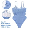 thumbnail image 2 of Traje de baño de una pieza sexy azul para mujer con hombros descubiertos y abertura lateral doble. Traje de baño creativo., 2 of 5