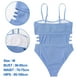 thumbnail image 2 of Traje de baño de una pieza sexy azul para mujer con hombros descubiertos y abertura lateral doble. Traje de baño creativo., 2 of 5