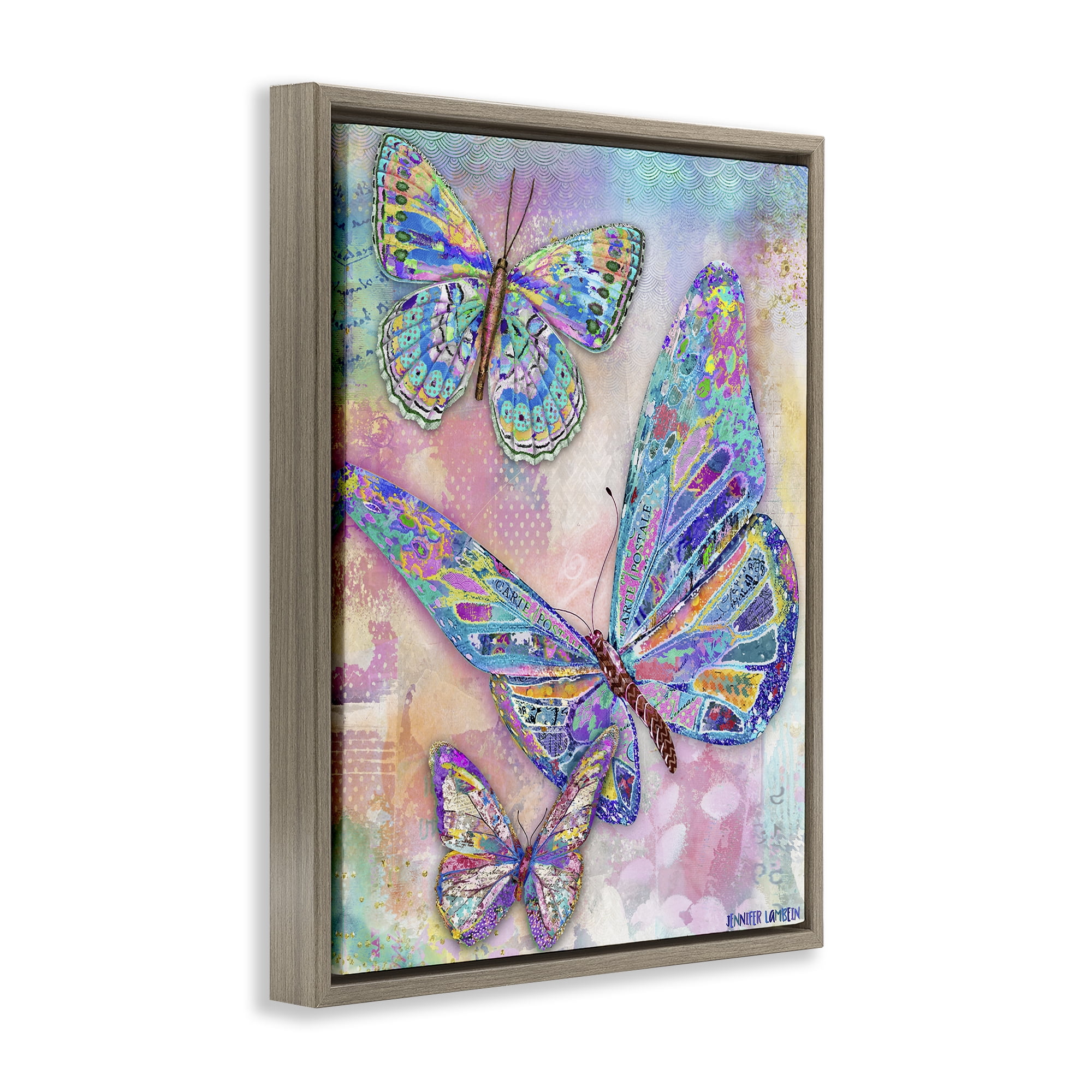 Stupell Industries Rustic Glam Butterflies Animals Painting Brown Floater Framed Canvas Art Print Wall Art, 25 x 31