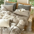 thumbnail image 3 of MooMee Duvet Cover Set Full 100% Washed Cotton Linen Like Textured Breathable 3-Piece (Tannish Linen Grey, 80"x90"), 3 of 9
