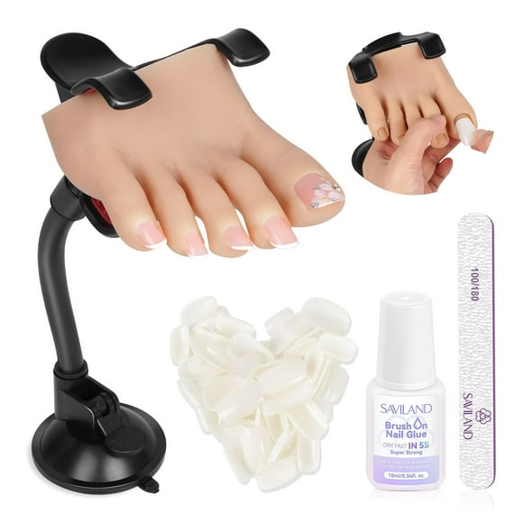SAVILAND Silicone Foot for Nail Practice: 2025 Upgraded UP-TO-REAL Flexible Nail Foot Bendable Nail Foot Mannequin Table Clip Practice Foot Acrylic Nails Toe Fake Feet Salon Nail