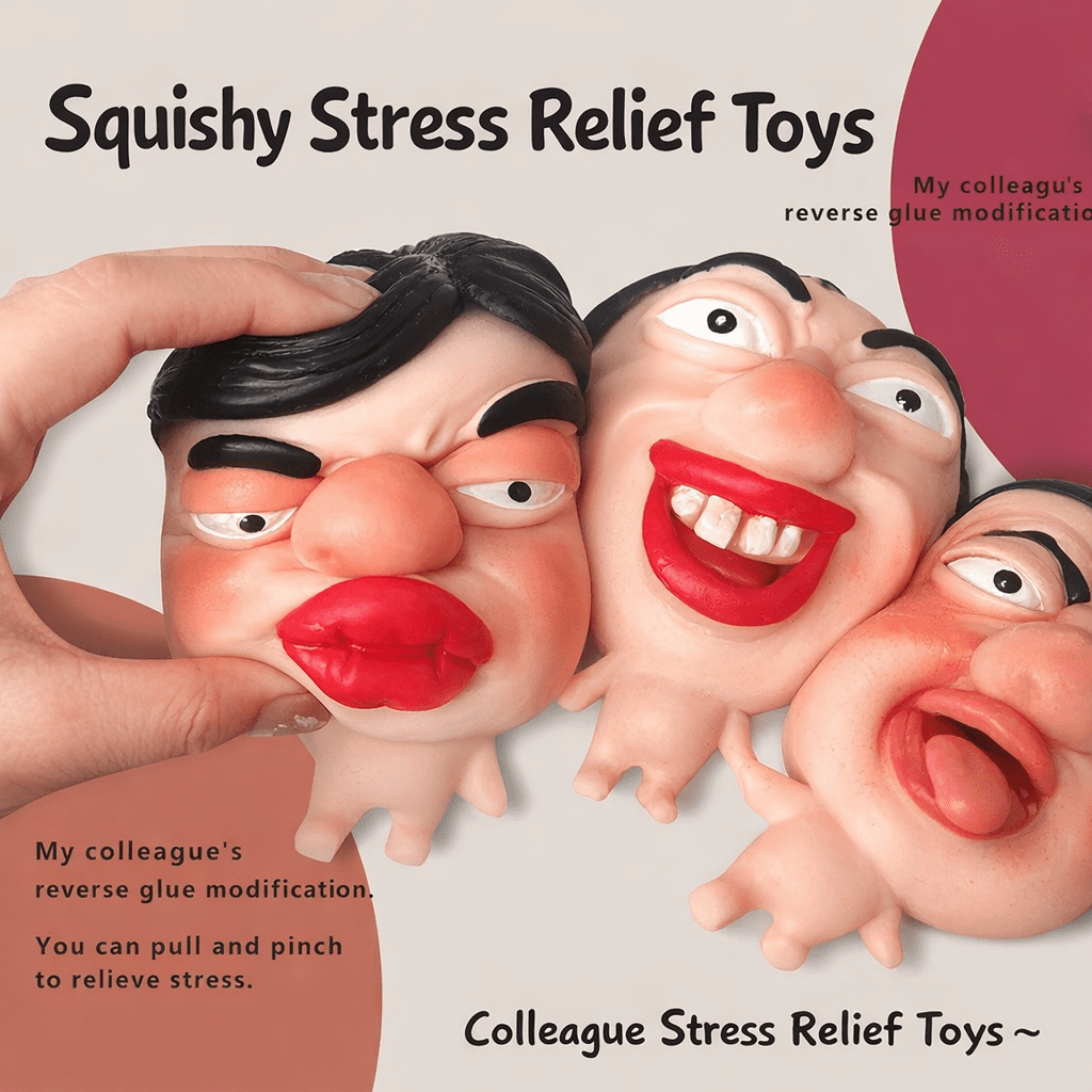 4 Pack Funny Colleague Squishy Stress Toys, Novelty Face Squeeze Fidget Toys, Soft High Elasticity TPR Decompression Desk Toys for Adults, Assorted Styles