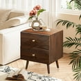 thumbnail image 4 of CLIPOP Walnut Nightstands Set of 2, 21.6” Bedside Table with 2 Drawers, Angled Slat Design, Solid Wood Legs, Mid Century Night Stand for Bedrooms, Home Office, Small Spaces, 4 of 9