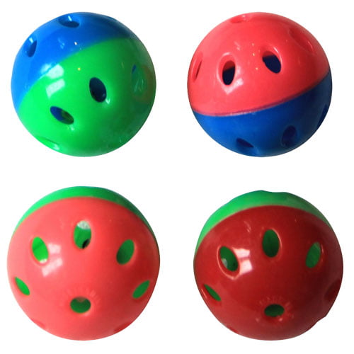 Iconic Pet Two-Tone Plastic Ball with Bell Green/Red/White Assortment 4 Pack 