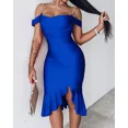 thumbnail image 3 of CHICME Womens Dresses Pearls Strap Off Shoulder Ruffle Hem Bodycon Midi Party Dress Blue-XL, 3 of 7