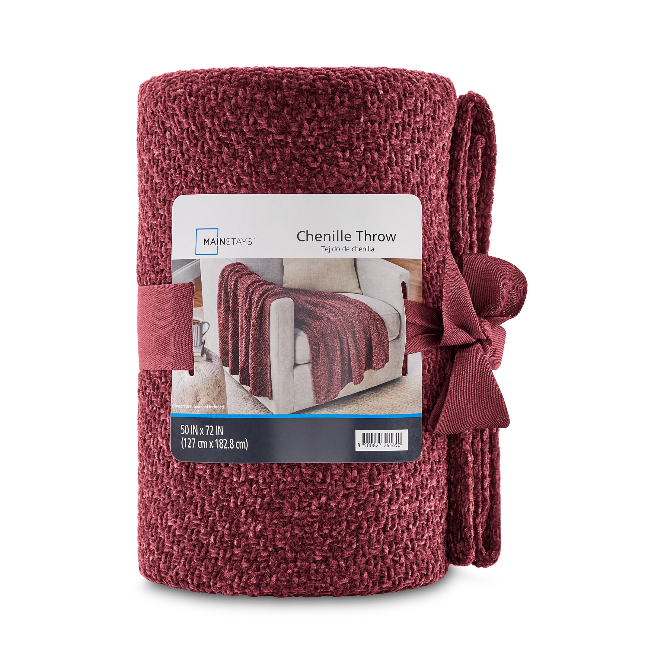 Mainstays Chenille Oversized Couch Throw Blanket, Black Crimson, 50 x 72 in