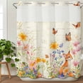 thumbnail image 3 of Spring Vintage Floral No Hook Shower Curtain Waterproof, Bathroom Curtains with Snap in Liners and See Through Top Window, Summer Botanical Butterfly Hotel Style Bathtub Curtains Shower 66"Wx72"L, 3 of 8