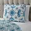 Mainstays Vintage Blue Floral Polyester Pillow Sham, Standard - Reversible (1 Count)