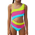 thumbnail image 5 of LIJCC Toddler Girl One-Piece Color-Block Swimsuit – Asymmetrical Strap Design with Cutout Waist Detail, Bold Striped Pattern, Perfect for Beach & Pool Adventures, 5 of 5
