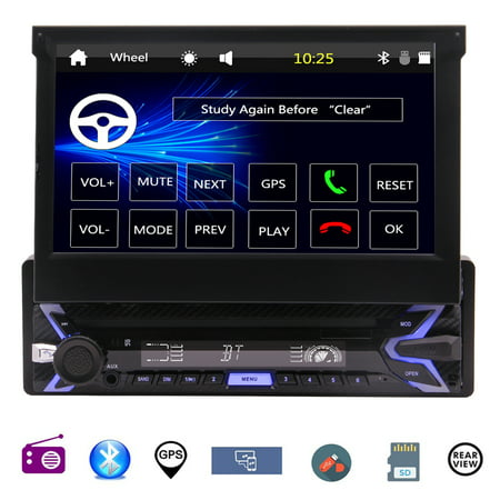 7 Inch Flip-Out HD TFT Touch Screen Single Din Car Stereo with Bluetooth AUX/USB/SD Car AM FM Radio Receiver MP3 Player GPS Navigation with Rear View Camera + Remote