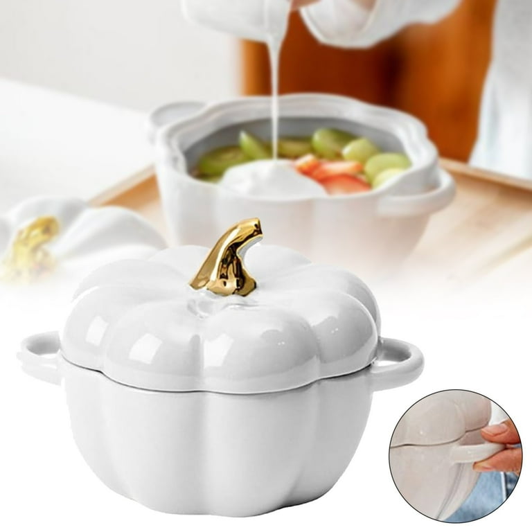 BINGLI Dutch Pot with Lid, Pumpkin Pottery Dessert Saucepan, Mini