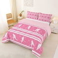 thumbnail image 2 of Castle Fairy Ice Hockey Print Queen Comforter Set 3 Pieces, Pink White Stripes Comforter Sets Queen,Pink Reversible,1 Comforter and 2 Pillowcases, 2 of 6