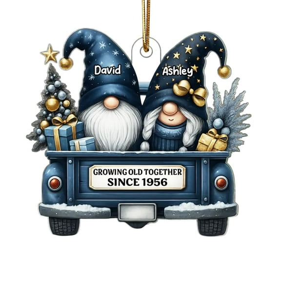 Gnome Couple Growing Old Together Personalized Acrylic Christmas Ornament, Gift for Couple, Christmas Keepsake Heartfelt Anniversary Keepsake Gifts For Old Couple Together Christmas Ornament