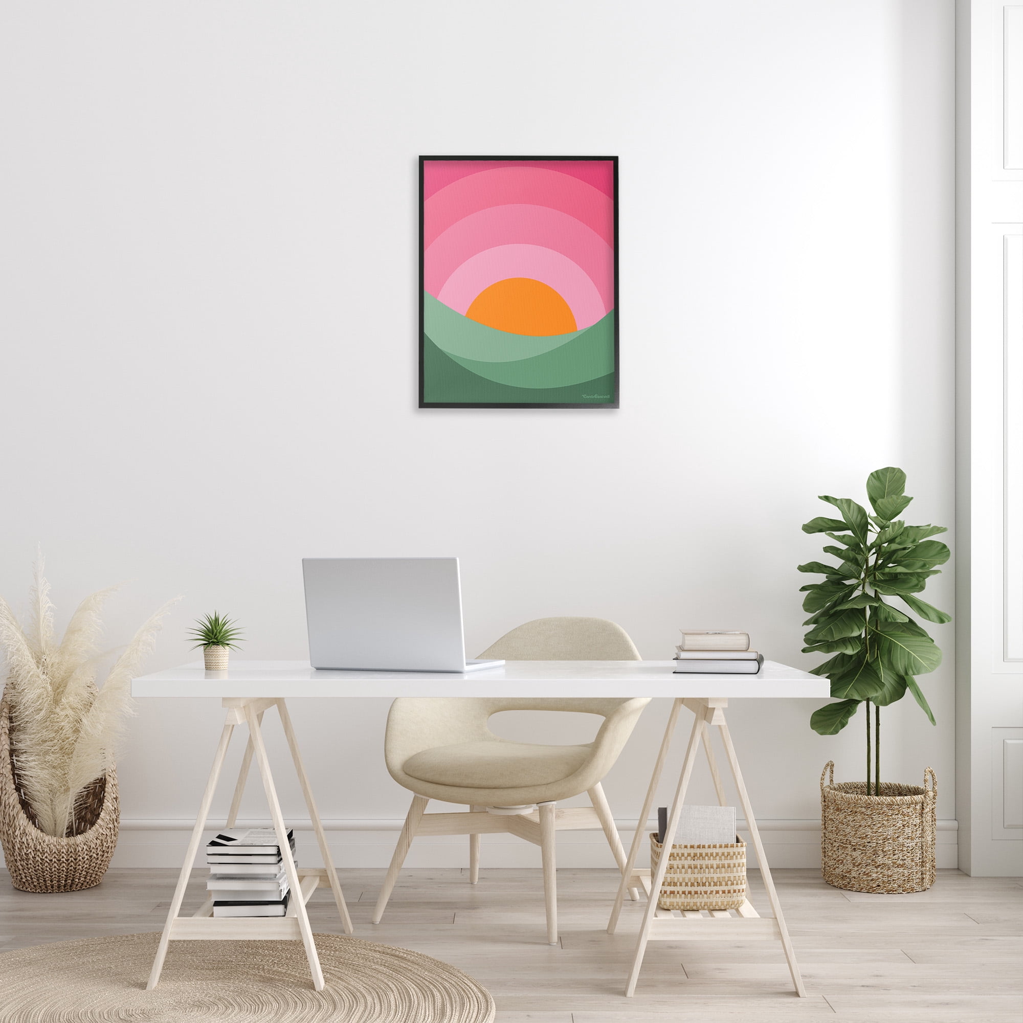 Stupell Industries Green & Pink Landscape Landscape Painting Black Framed Art Print Wall Art, 24 x 30