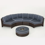 Sinclair 5 Piece Outdoor Wicker 1/2 round Seating Set with Cushions and ...