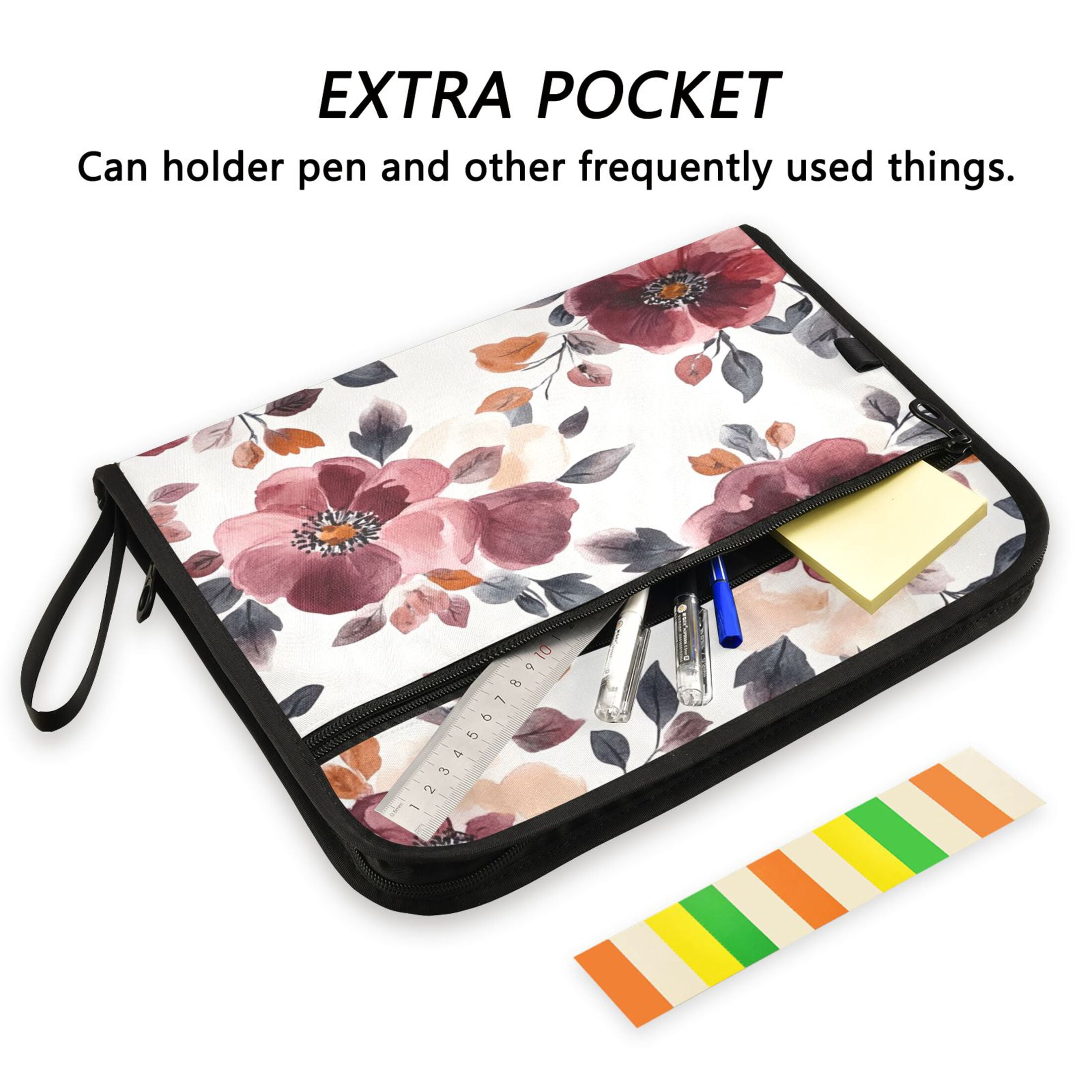 Organ Folder 14.2 x 0.8 x 10.6 Inches 13 Separate Pockets A4 Size Documents Folder A Sort Storage File Manager For The Home Office Cartoon Maroon Flowers Seamless