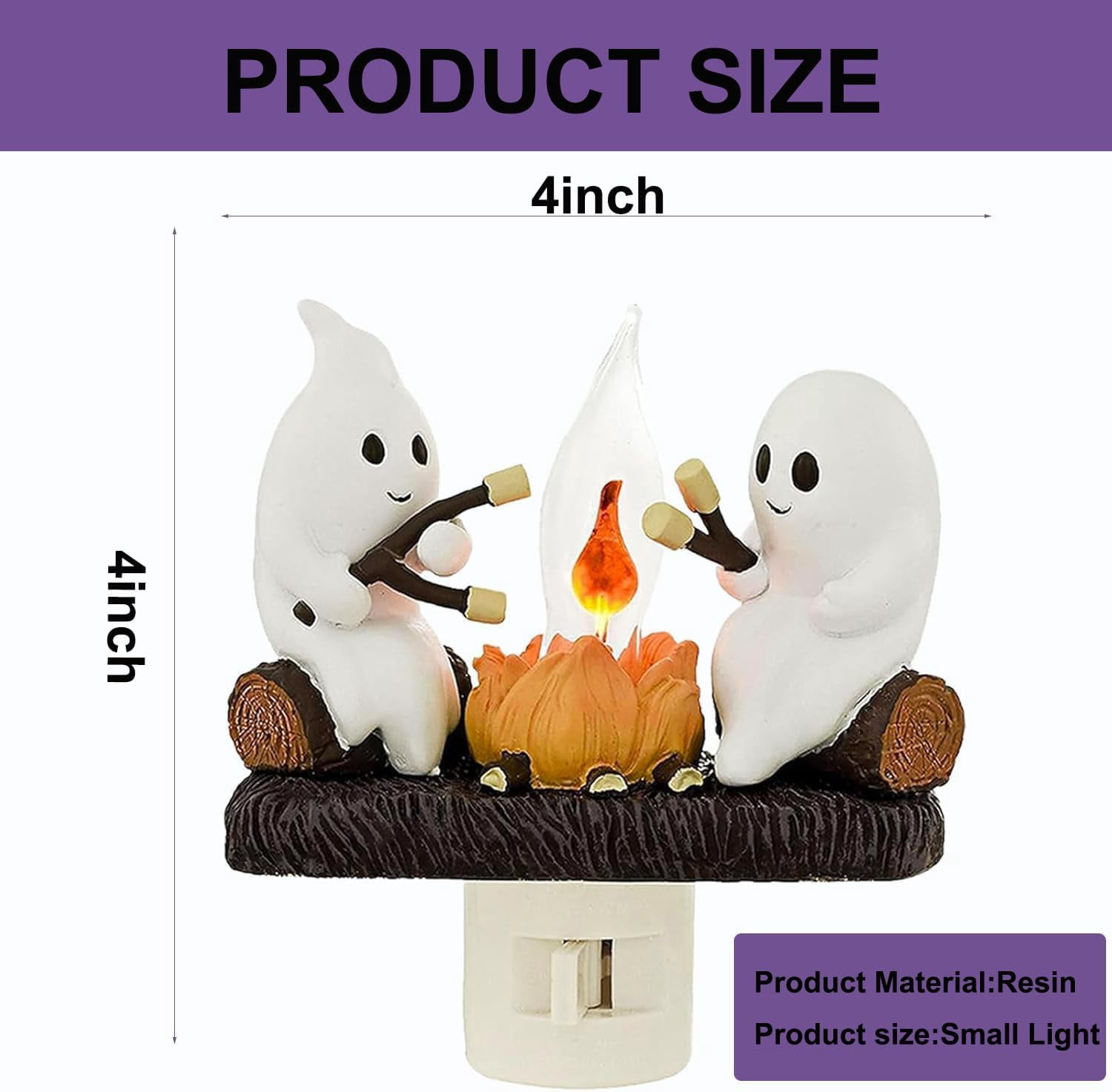 Ghost Campfire Flickering Night Light, Ghosts Campfire Flicker Flame Halloween Nightlight, 3D LED Small Electric Faux Campfire Night Light, Spooky Fire Marshmallow Night Light Halloween Gifts
