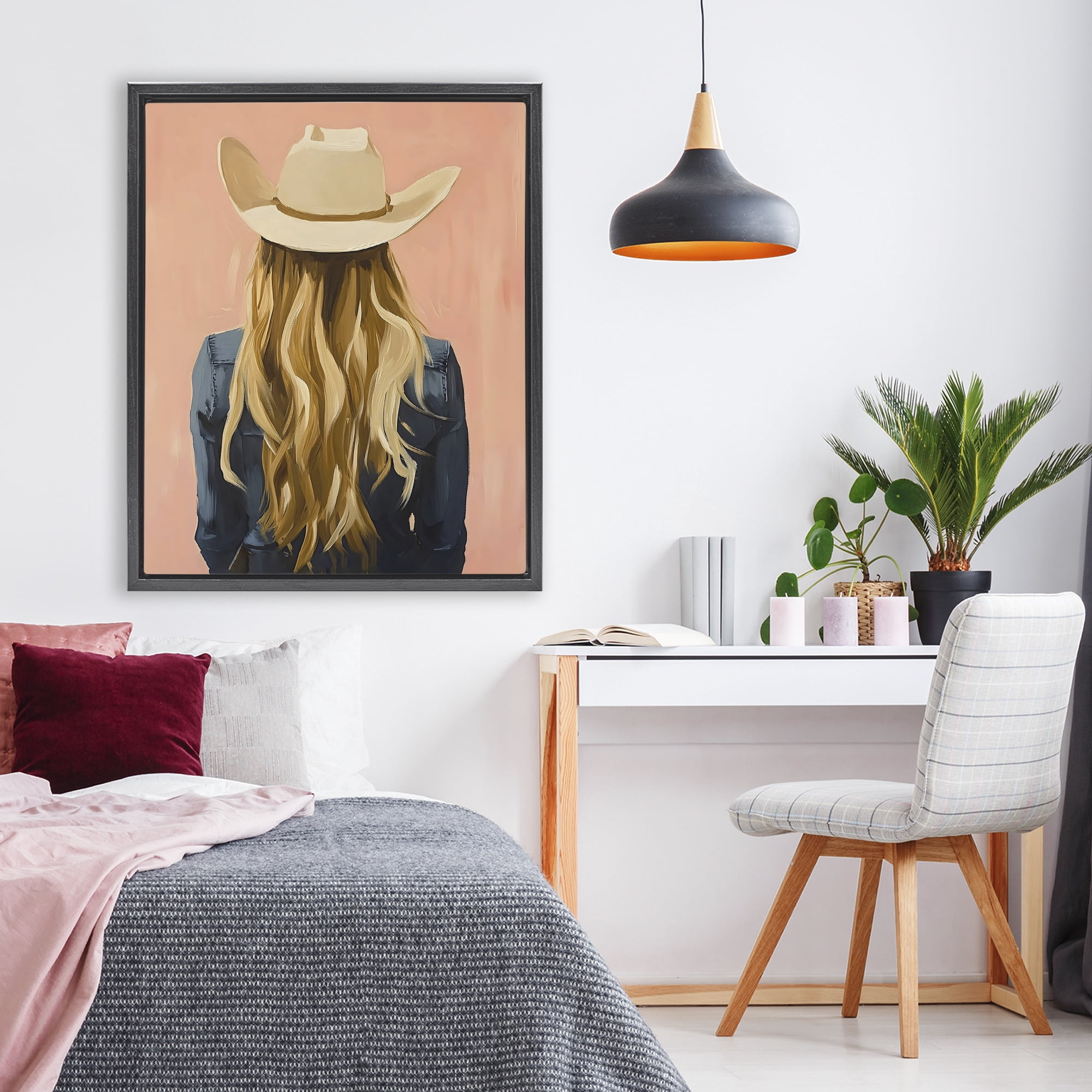 Stupell Industries Blonde Cowgirl Back View Black Framed Floater Canvas Wall Art, design by The Prints Vibe