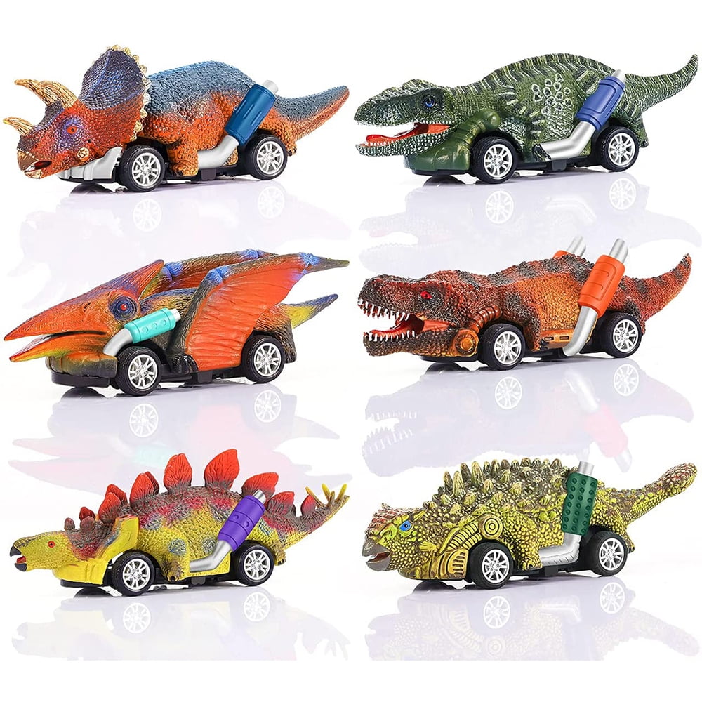 6PCS/SET Plastic Dinosaurs Inertial Back Mini Cars Toys Figures Truck For Kids 