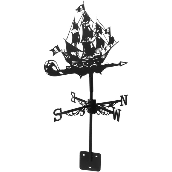 Raindrops Rustic Black Metal Pirate Ship Weather Vane Outdoor Wind Direction Indicator for Home Yard