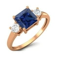 thumbnail image 2 of 0.95 Ctw Princess cut Square Blue Sapphire Syn. 925 Sterling Silver Rose Vermeil Trio Stone Dainty Women Mother's Day Gift Ring, 2 of 4
