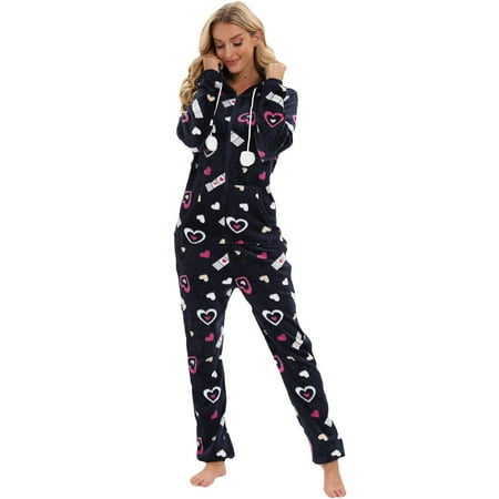 

Women s Fleece Pajamas Printing Sleepwear Pajamas Hooded Jumpsuit Rompers Clubwear Nightwear Rompers Jumpsuits for Women