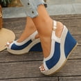 thumbnail image 2 of Platform Sandals Women Wedge Espadrilles Peep Toe Splice Suede Slingback Wedges Heels Fashion Color Block Summer Beach Vacation Dress Shoes Blue Size 7.5, 2 of 6