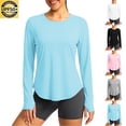 thumbnail image 1 of Craaazy Summer Sun Protection Shirt for Women Solid Color Round Neck Athletic Long Sleeve Tops for Beach Days, 1 of 7