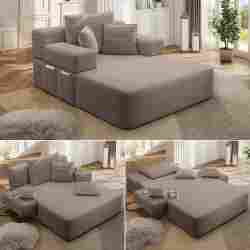 Avobird Luxury Plush Corduroy Chaise Lounge, Convertible Sofa Bed with Storage Pocket, Frameless Design, Specially Designed for Small Spaces and Apartments (Coffee Brown)