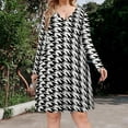 thumbnail image 2 of Black And White Ripple Long Sleeve Dresses For Women Vintage Elegant Party Dress Oversized V-neck Dress S-8XL, 2 of 7