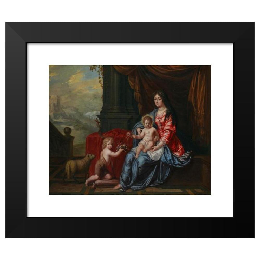 Victor Honoré Janssens 14x12 Black Modern Framed Museum Art Print Titled - Portrait of a Lady in the Guise of the Madonna with a Child, Beside Them&nbsp;The Infant Saint John the Baptist