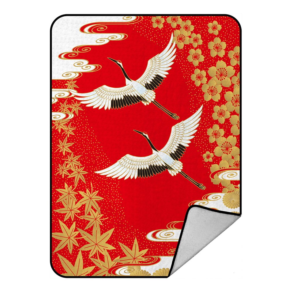 PHFZK Asian Blanket, Classical Japanese Style of Cranes Cherry and