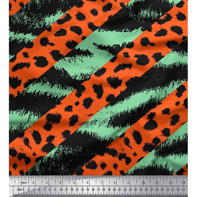 Soimoi Green Silk Fabric Leopard & Wild Animal Skin Printed Fabric 1 Yard 42 Inch Wide