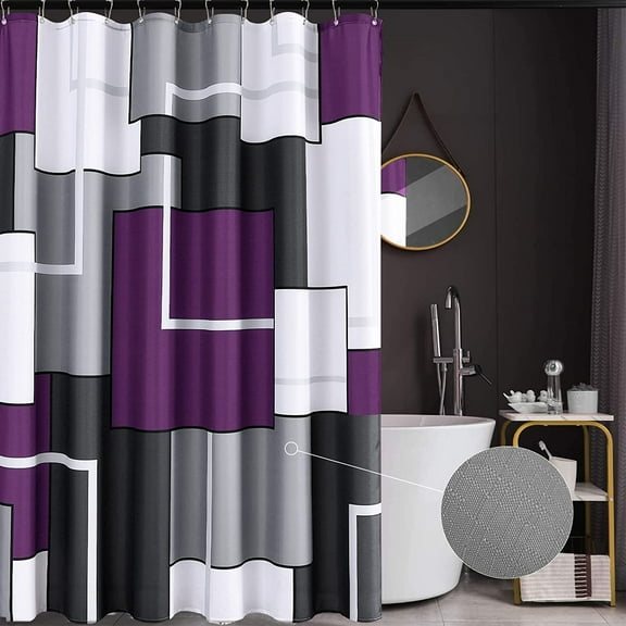 Athenstics Modern Geometric Purple & Gray Shower Curtain, 72” x 72”, Water Repellent Polyester