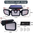 thumbnail image 3 of Lámpara solar de 74 LED con sensor de movimiento PIR de 3 cabezales, foco de seguridad para pared exterior, resistente al agua IP65, iluminación de gran angular de 270°., 3 of 4
