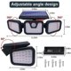 thumbnail image 3 of Lámpara solar de 74 LED con sensor de movimiento PIR de 3 cabezales, foco de seguridad para pared exterior, resistente al agua IP65, iluminación de gran angular de 270°., 3 of 4