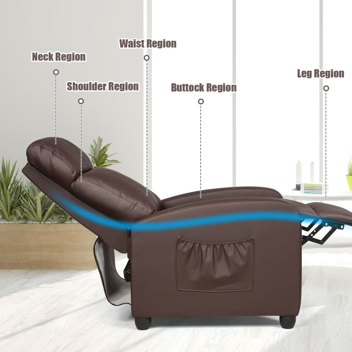 Gymax Massage Recliner Chair Single Sofa PU Leather Padded Seat w