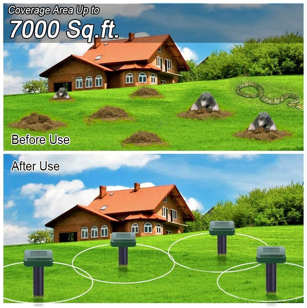 MODANU 2 Pack Solar Mole Repellent, Ultrasonic Mole Repellent Solar Powered, Outdoor Waterproof Ultrasonic Snake Repellent for Get Rid of Mole, Gopher, Snakes, Vole and Other Underground Pests