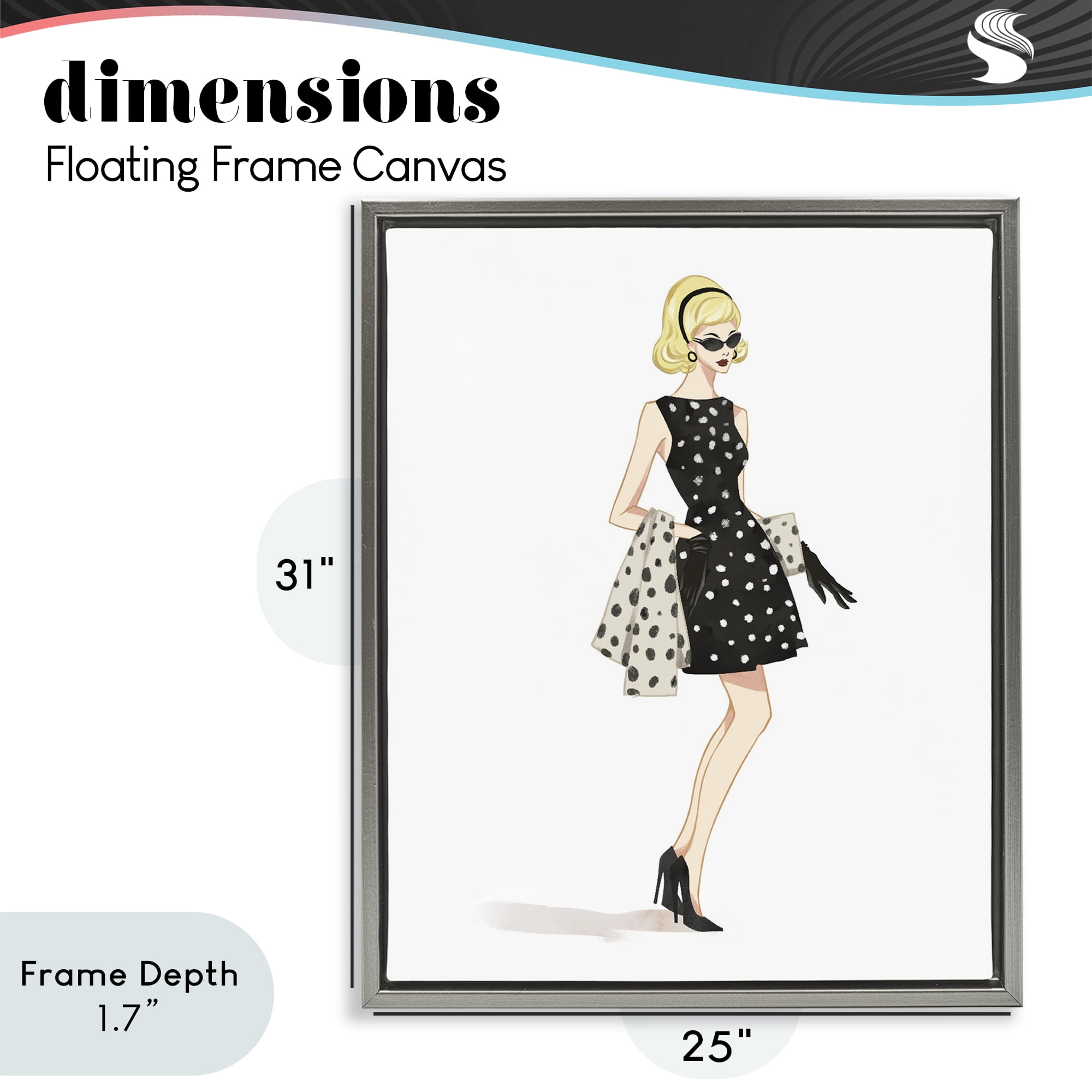 Stupell Industries Feminine Retro Fashion Gray Framed Floater Canvas Wall Art, design by Ziwei Li