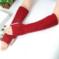thumbnail image 2 of WREESH Women's Winter Fashion Knitted Warm Half Finger Gloves Open Finger Arm Covers for Style and Warmth Red, 2 of 4