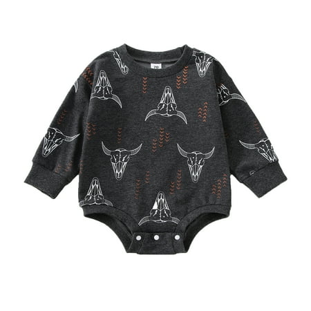

Bagilaanoe Newborn Baby Boy Oversized Romper Sweatshirt Long Sleeve Bodysuit Bull Head Print Pullover 3M 6M 12M 18M 24M Fall Tops Tee