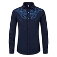thumbnail image 2 of Conairie Men's Western Cowboy Shirts Long Sleeve Embroidered Shirts Slim Fit Casual Button Down Shirt with Pockets Dark Blue L, 2 of 4