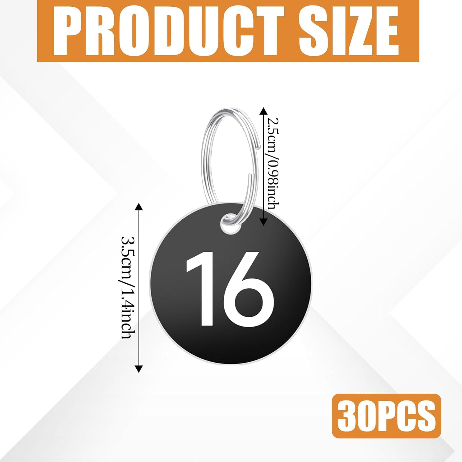 1-30 Number Tags, Plastic Key Tags with Metal Rings, 35mm Round Numbered Tags Round Numbered Marking Identification Tags for House Lockers Dormitory Keys Cabinet(Black)