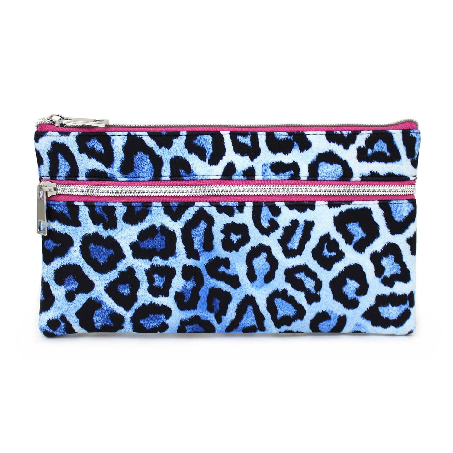 Pen+Gear Leopard Print Pencil Pouch in Blue with 2 Zip Compartments