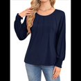 thumbnail image 2 of Camisas de Larga para Mujer, Blusas Plisadas Informales de Negocios con Puños Fruncidos. Azul Oscuro L, 2 of 8