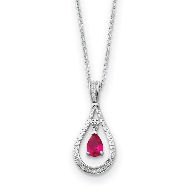 Sterling Silver July CZ Stone Never Forget Tear 18in Birthstone Necklace 18 Inch