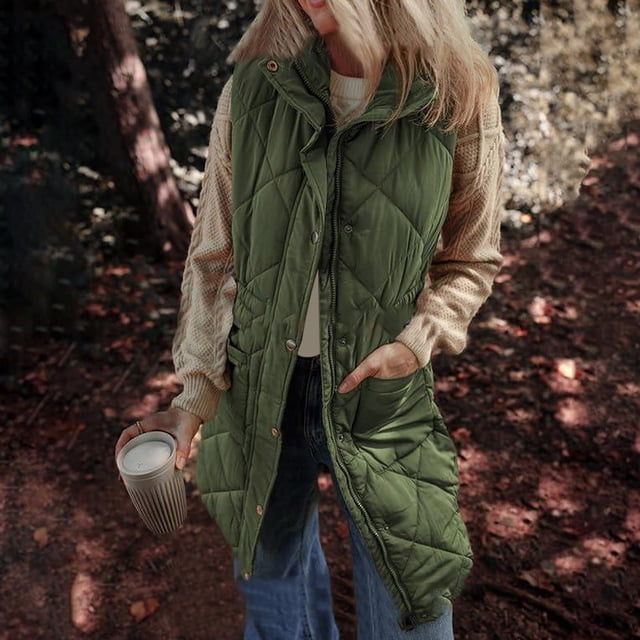 Chaquetas y abrigos casuales sin mangas y sin capucha para mujer, chaquetas acolchadas cálidas para mujer, chaqueta acolchada lisa de manga larga con estampado floral, abrigos con bolsillos, blusa par