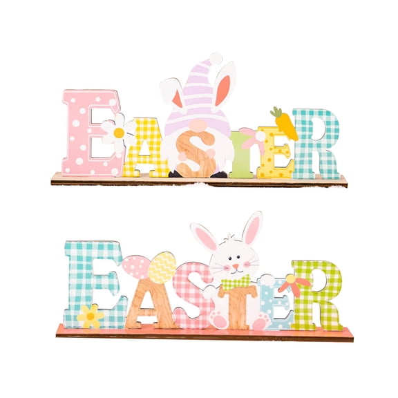 2Pcs Easter Decorations Tabletop Signs Spring Gnome Bunny Egg Scene Decor Crafts Ornaments For Holiday, Garden, Dining Room, Lawn, Yard