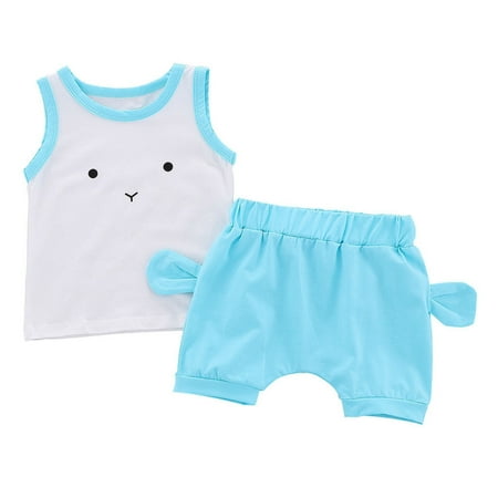 

Baby Boy Girl Outfits Cartoon Tank Tops Solid Color Shorts 2Pcs Clothes Set