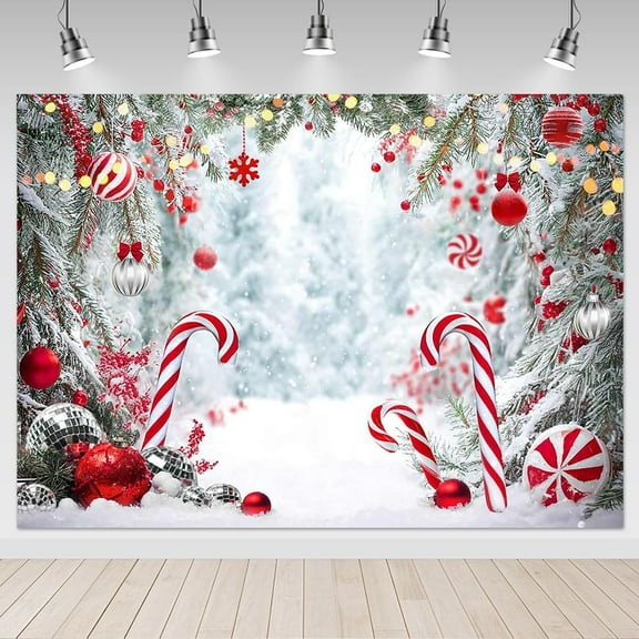 Christmas Candy Cane Backdrop Winter Xmas Eve Party Photography Background Christmas Forest Snow Scene Holiday Party Decorations Banner Photo Prop Supplies